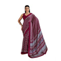  Women's Satin Crepe Printed Saree With Unstitched Blouse 5.5Mtr (Maroon)