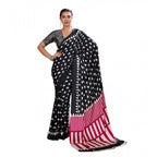 Generic Women's Satin Crepe Printed Saree With Unstitched Blouse 5.5Mtr (Black)
