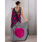 Generic Women's Satin Crepe Printed Saree With Unstitched Blouse 5.5Mtr (Pink)