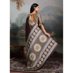 Generic Women's Satin Crepe Printed Saree With Unstitched Blouse 5.5Mtr (Brown)