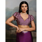 Generic Women's Satin Crepe Printed Saree With Unstitched Blouse 5.5Mtr (Purple)
