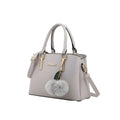  Women's PU Leather Solid Shoulder Zipper Handbag (Grey)