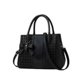  Women's PU Leather Solid Shoulder Zipper Handbag (Black)