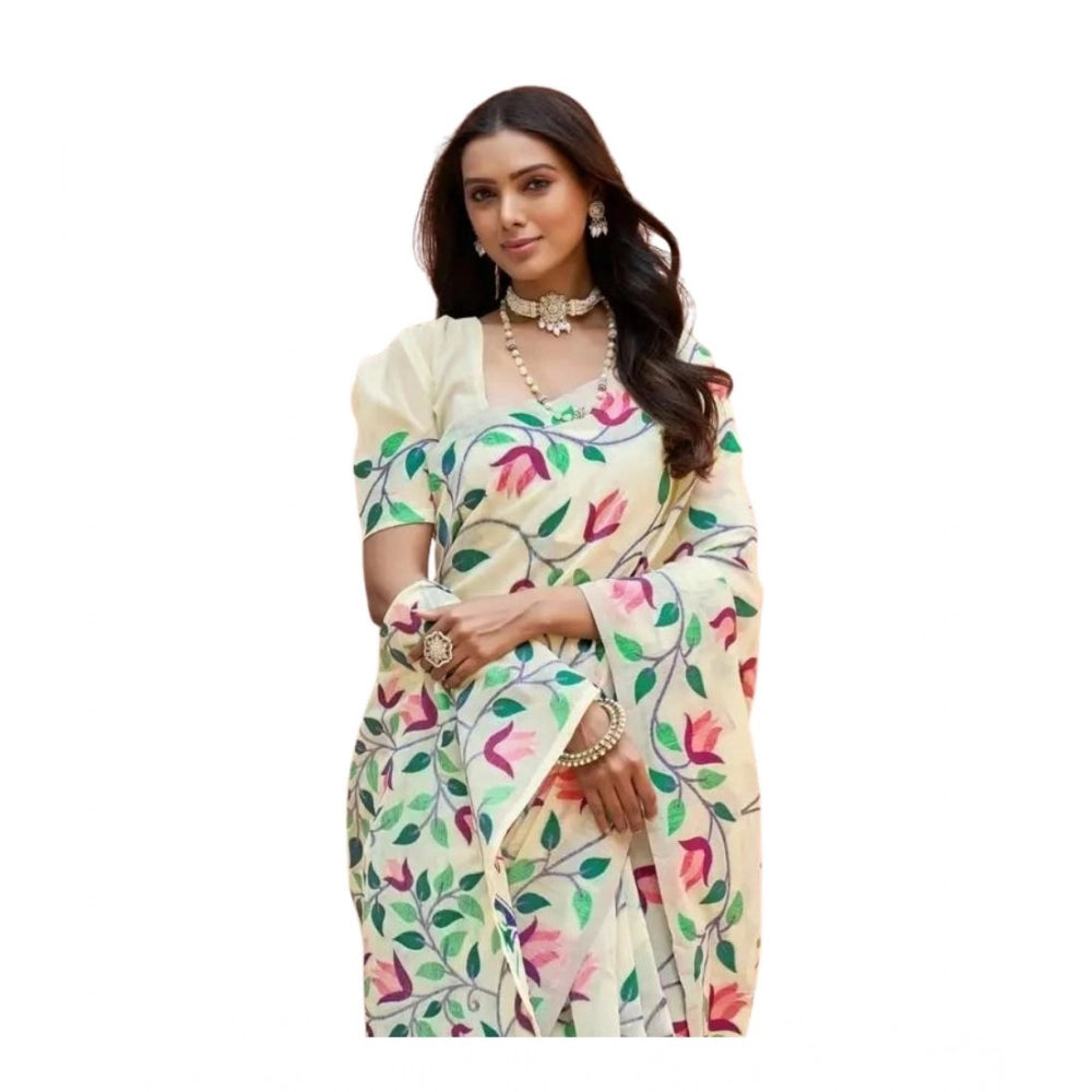 Generic Women's Georgette Printed Saree With Unstitched Blouse 5.5MtrÂ (Cream)