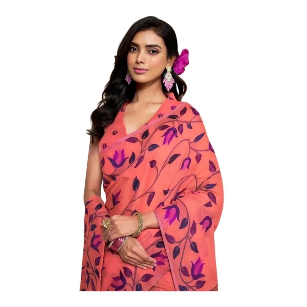 Generic Women's Georgette Printed Saree With Unstitched Blouse 5.5MtrÂ (Peach)