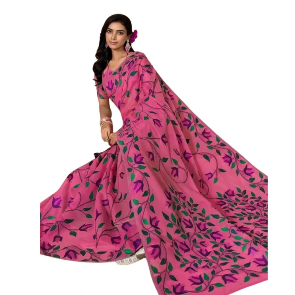 Generic Women's Georgette Printed Saree With Unstitched Blouse 5.5MtrÂ (Pink)