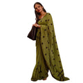  Women's Linen Printed Saree With Unstitched Blouse 5.5MtrÂ (Green)