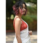Generic Women's Linen Printed Saree With Unstitched Blouse 5.5MtrÂ (White)
