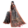  Women's Linen Printed Saree With Unstitched Blouse 5.5MtrÂ (Green)