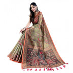 Generic Women's Linen Printed Saree With Unstitched Blouse 5.5MtrÂ (Sea Green)