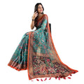  Women's Linen Printed Saree With Unstitched Blouse 5.5MtrÂ (Olive)