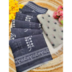 Generic Women's Linen Printed Saree With Unstitched Blouse 5.5MtrÂ (Grey)