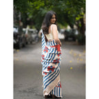 Generic Women's Linen Printed Saree With Unstitched Blouse 5.5MtrÂ (Red)