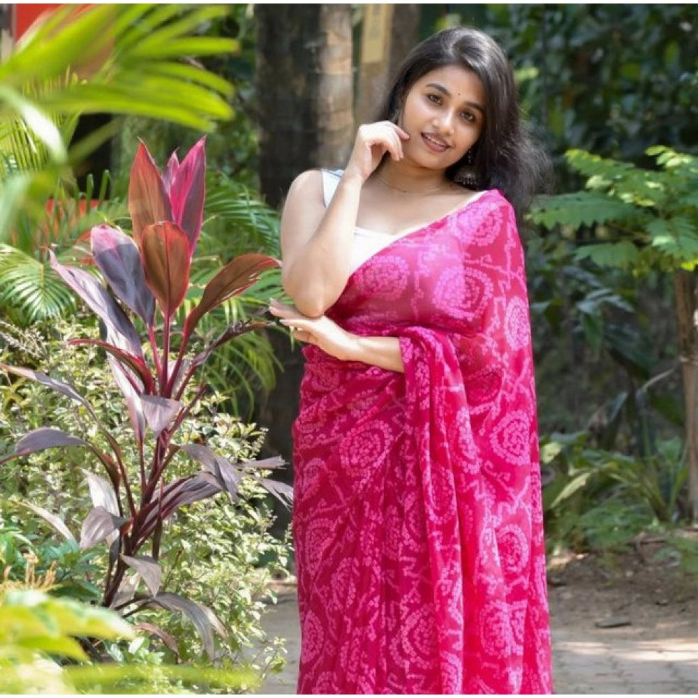 Generic Women's Georgette Printed Saree With Unstitched Blouse 5.5MtrÂ (Pink)