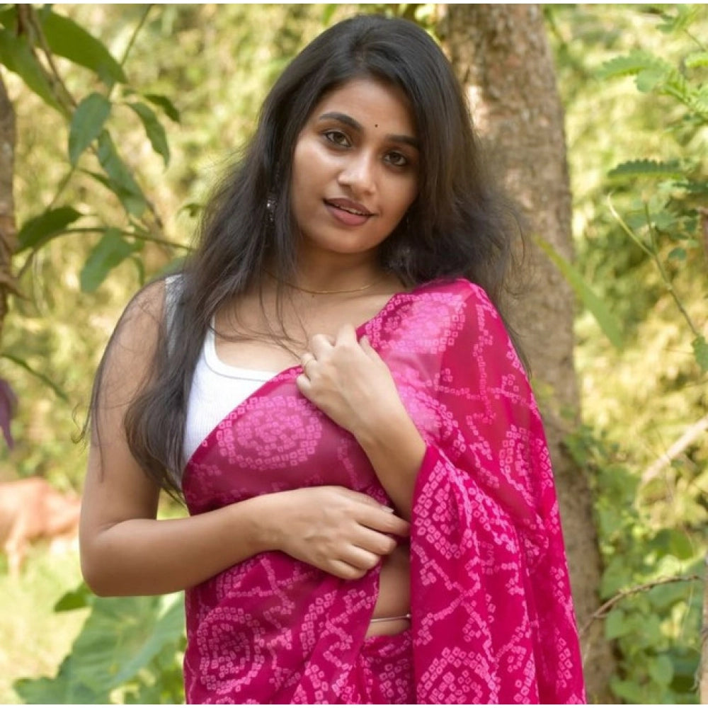 Generic Women's Georgette Printed Saree With Unstitched Blouse 5.5MtrÂ (Pink)
