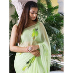 Generic Women's Linen Printed Saree With Unstitched Blouse 5.5MtrÂ (Green)