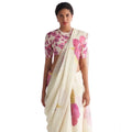  Women's Linen Printed Saree With Unstitched Blouse 5.5MtrÂ (White)