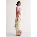 Generic Women's Linen Printed Saree With Unstitched Blouse 5.5MtrÂ (White)
