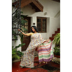 Generic Women's Linen Printed Saree With Unstitched Blouse 5.5MtrÂ (Multicolor)