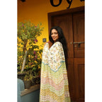 Generic Women's Linen Printed Saree With Unstitched Blouse 5.5MtrÂ (White)
