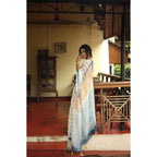 Generic Women's Linen Printed Saree With Unstitched Blouse 5.5MtrÂ (White)