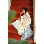 Generic Women's Linen Printed Saree With Unstitched Blouse 5.5MtrÂ (White)