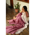 Generic Women's Linen Printed Saree With Unstitched Blouse 5.5MtrÂ (White)