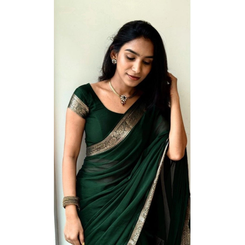 Generic Women's Vichitra Silk Printed Saree With Unstitched Blouse 5.5MtrÂ (Green)