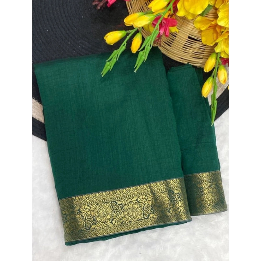 Generic Women's Vichitra Silk Printed Saree With Unstitched Blouse 5.5MtrÂ (Green)