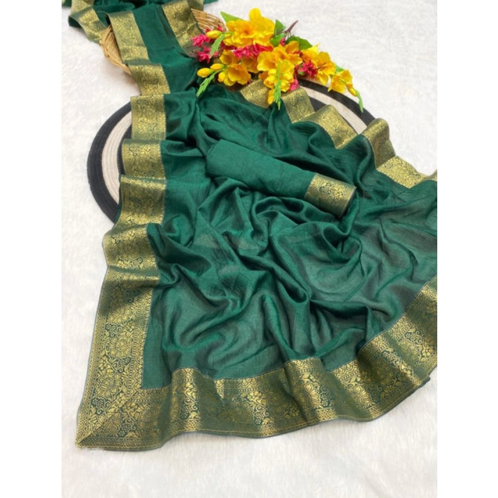 Generic Women's Vichitra Silk Printed Saree With Unstitched Blouse 5.5MtrÂ (Green)