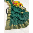 Generic Women's Vichitra Silk Printed Saree With Unstitched Blouse 5.5MtrÂ (Green)
