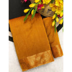 Generic Women's Vichitra Silk Printed Saree With Unstitched Blouse 5.5MtrÂ (Mustard)