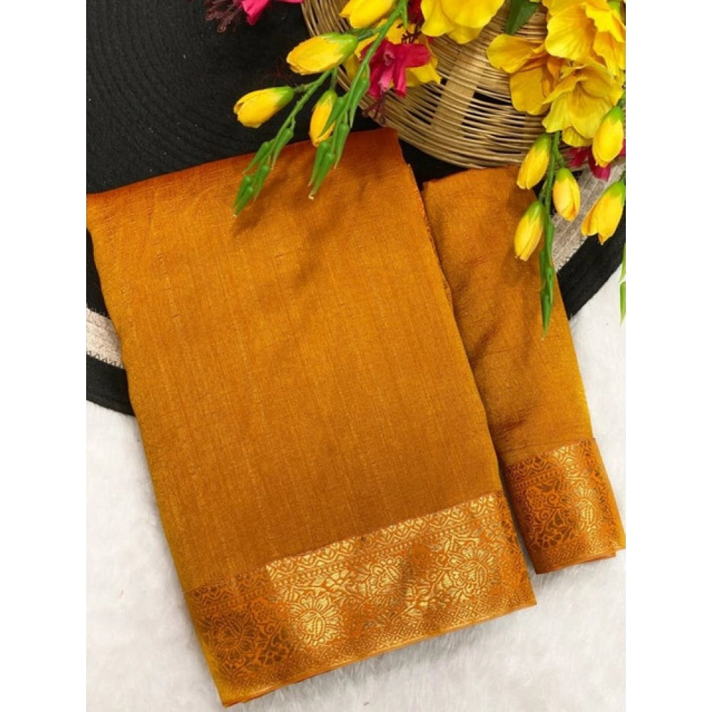 Generic Women's Vichitra Silk Printed Saree With Unstitched Blouse 5.5MtrÂ (Mustard)