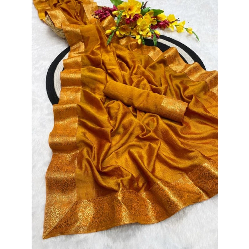 Generic Women's Vichitra Silk Printed Saree With Unstitched Blouse 5.5MtrÂ (Mustard)