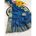 Generic Women's Vichitra Silk Printed Saree With Unstitched Blouse 5.5MtrÂ (Rama)