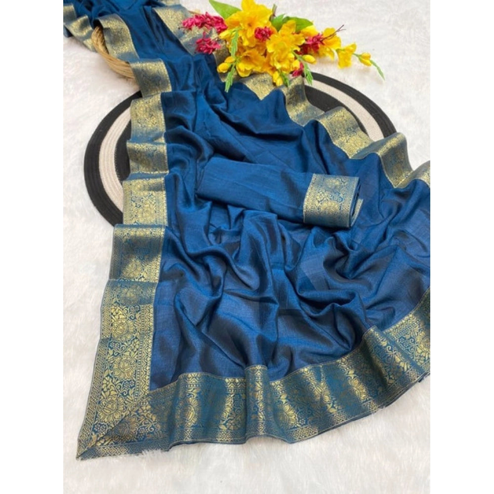 Generic Women's Vichitra Silk Printed Saree With Unstitched Blouse 5.5MtrÂ (Rama)