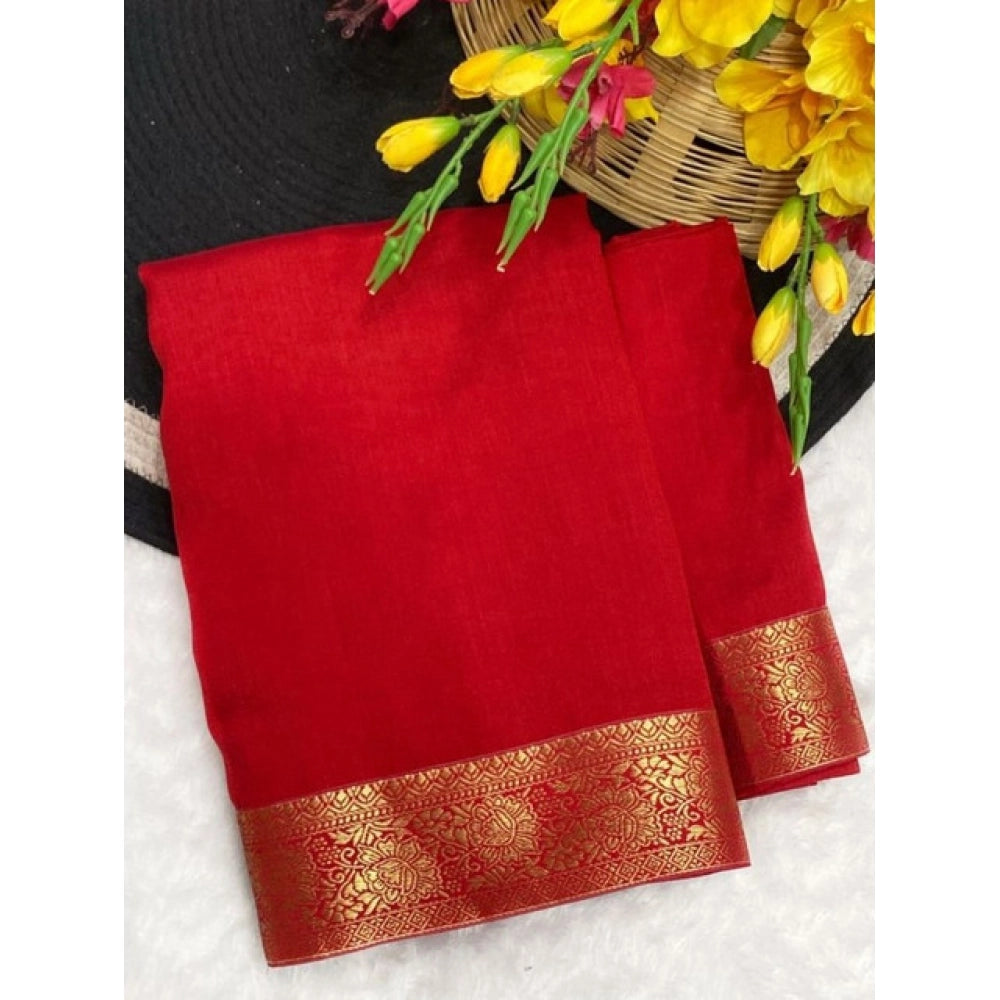 Generic Women's Vichitra Silk Printed Saree With Unstitched Blouse 5.5MtrÂ (Red)