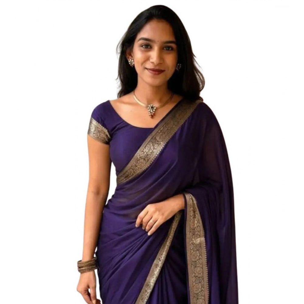 Generic Women's Vichitra Silk Printed Saree With Unstitched Blouse 5.5MtrÂ (Purple)