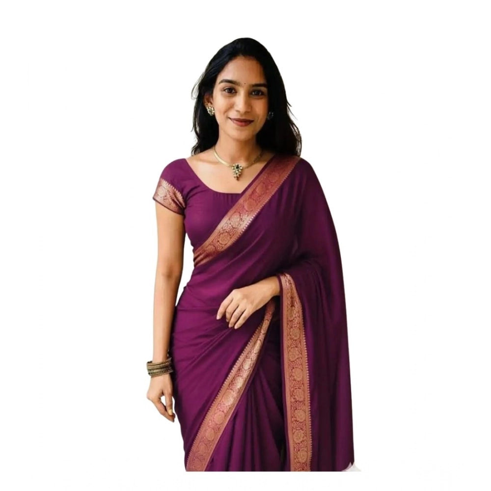 Generic Women's Vichitra Silk Printed Saree With Unstitched Blouse 5.5MtrÂ (Wine)