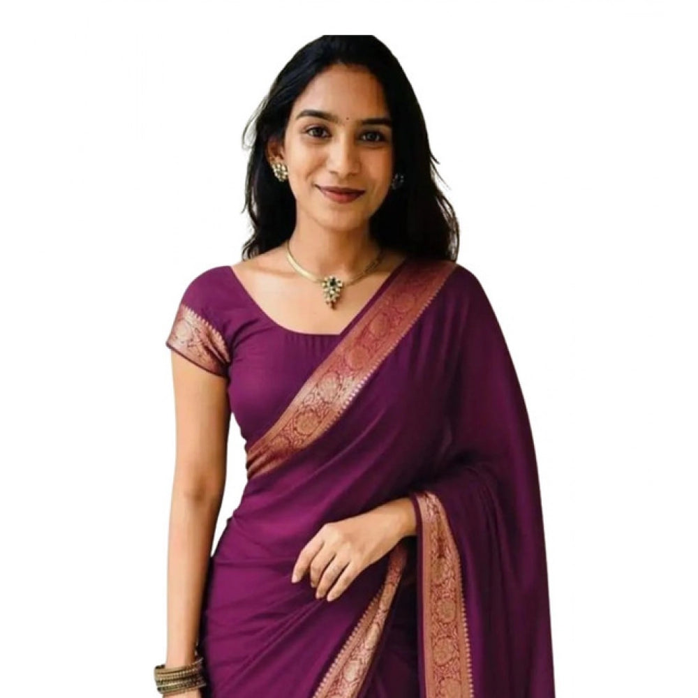 Generic Women's Vichitra Silk Printed Saree With Unstitched Blouse 5.5MtrÂ (Wine)