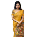  Women's Linen Printed Saree With Unstitched Blouse 5.5MtrÂ (Mustard)
