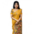 Generic Women's Linen Printed Saree With Unstitched Blouse 5.5MtrÂ (Mustard)