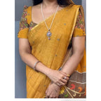 Generic Women's Linen Printed Saree With Unstitched Blouse 5.5MtrÂ (Mustard)