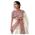  Women's Linen Printed Saree With Unstitched Blouse 5.5MtrÂ (White)