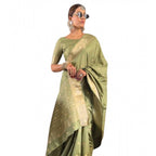 Generic Women's Satin Printed Saree With Unstitched Blouse 5.5MtrÂ (Green)