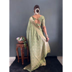 Generic Women's Satin Printed Saree With Unstitched Blouse 5.5MtrÂ (Green)