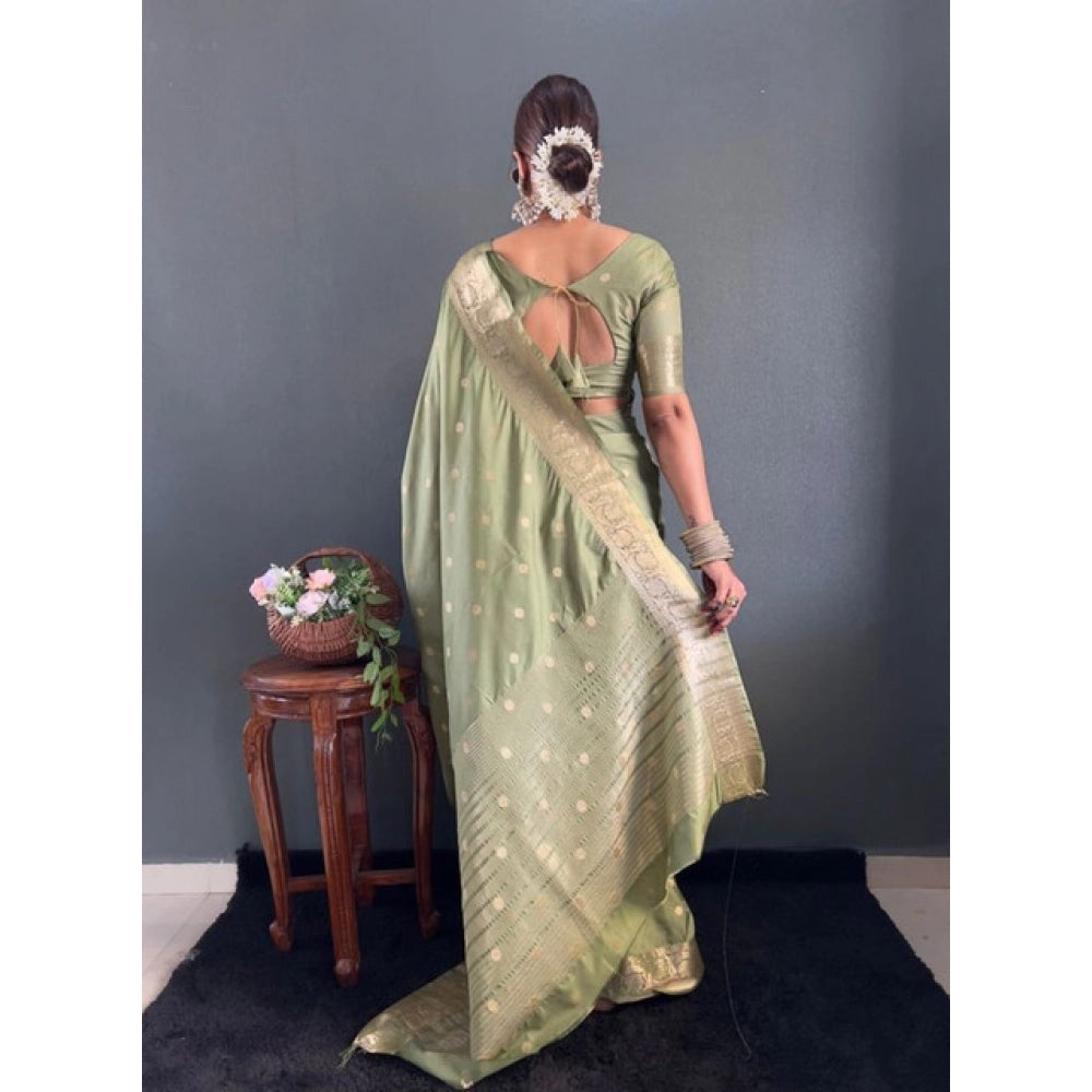 Generic Women's Satin Printed Saree With Unstitched Blouse 5.5MtrÂ (Green)