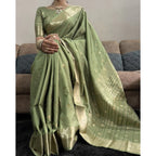 Generic Women's Satin Printed Saree With Unstitched Blouse 5.5MtrÂ (Green)