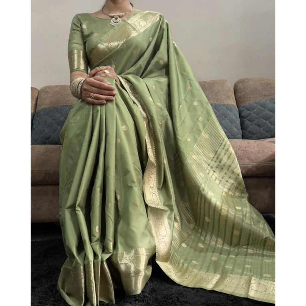 Generic Women's Satin Printed Saree With Unstitched Blouse 5.5MtrÂ (Green)