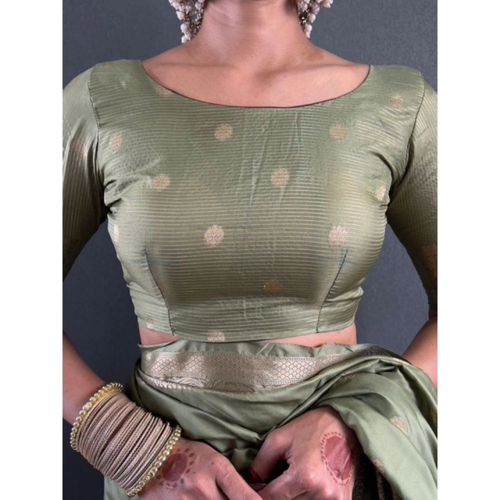 Generic Women's Satin Printed Saree With Unstitched Blouse 5.5MtrÂ (Green)